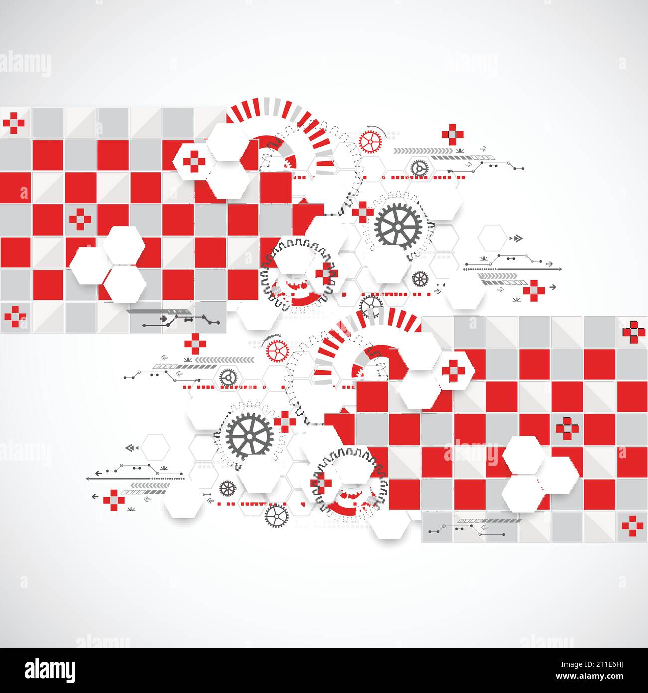 Abstract technology background with red squares and elements. Vector ...