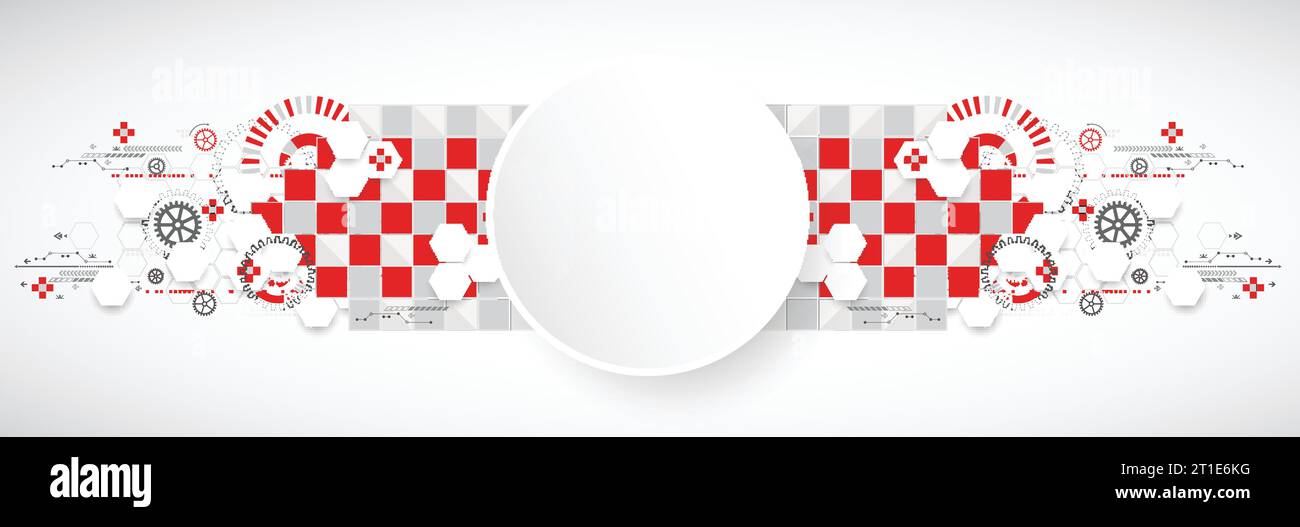 Abstract technology background with red squares and elements. Vector ...