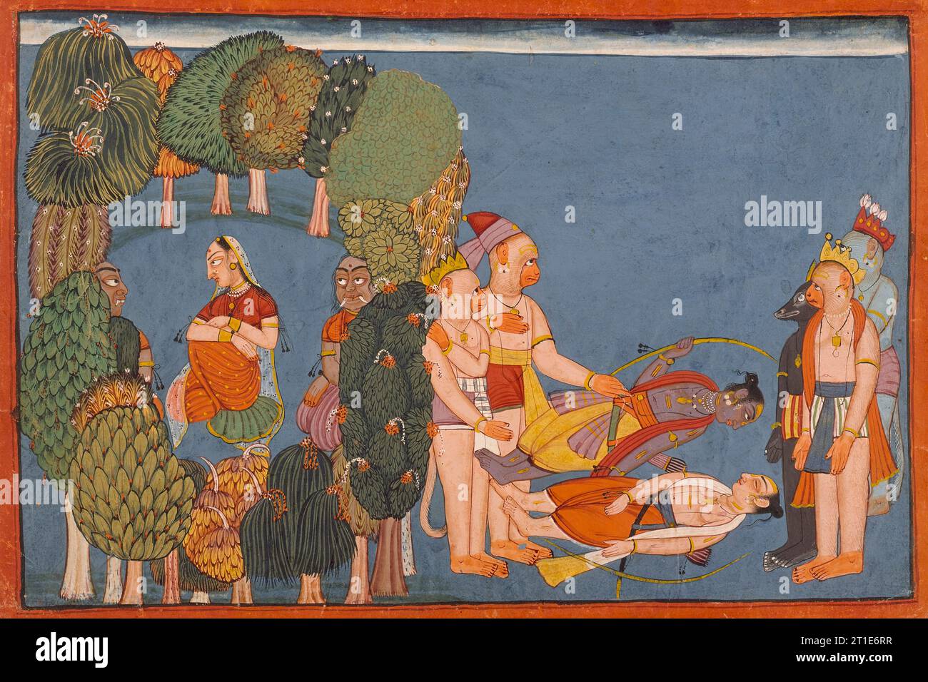 Sita in the Forest Grove (left); Rama and Lakshmana Stricken (right), Folio from the &quot;Shangri&quot; Ramayana (Adventures of Rama), between c1700 and c1710. Stock Photo