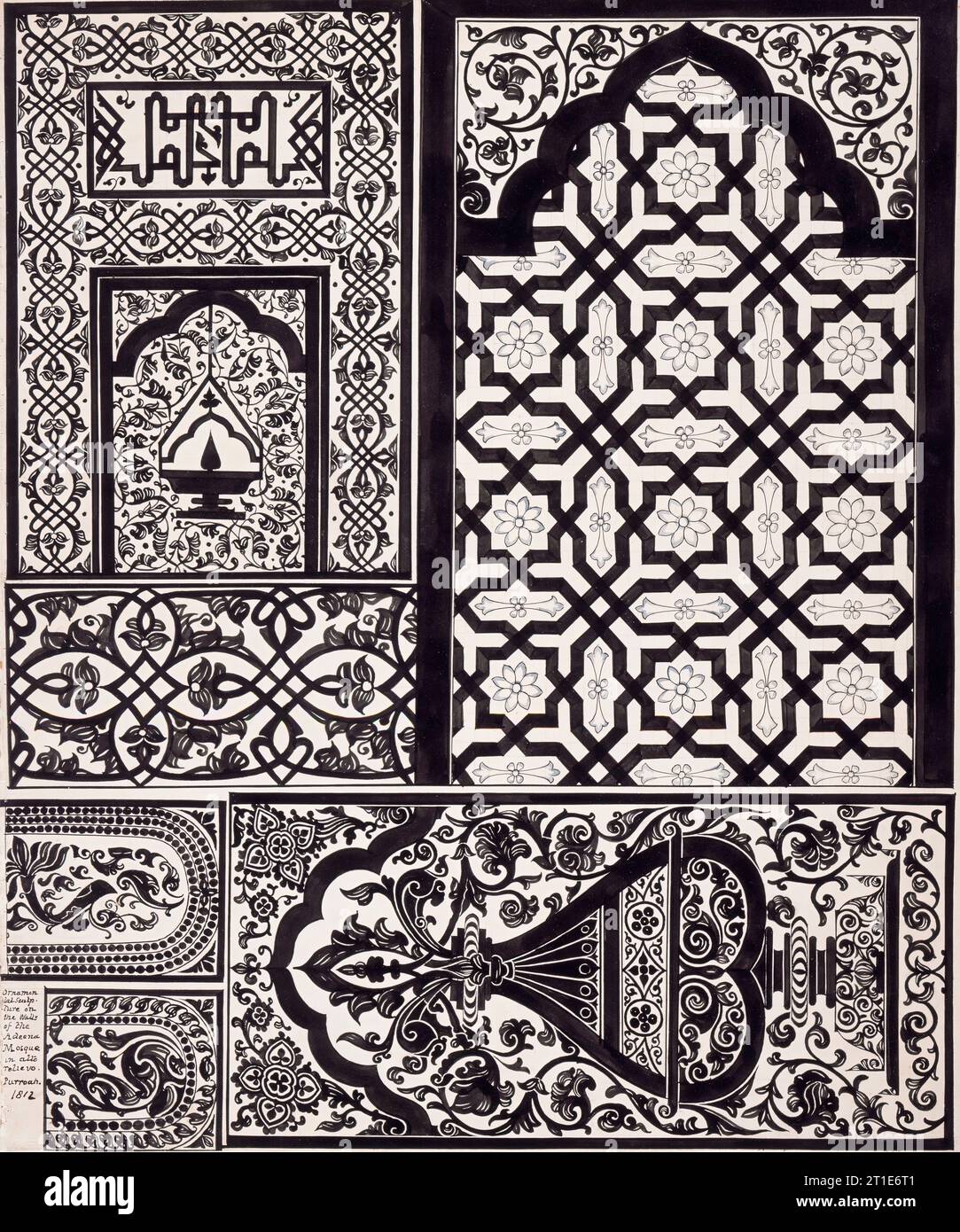 Designs from the Adina Mosque, Pandua, West Bengal, 1812. Stock Photo