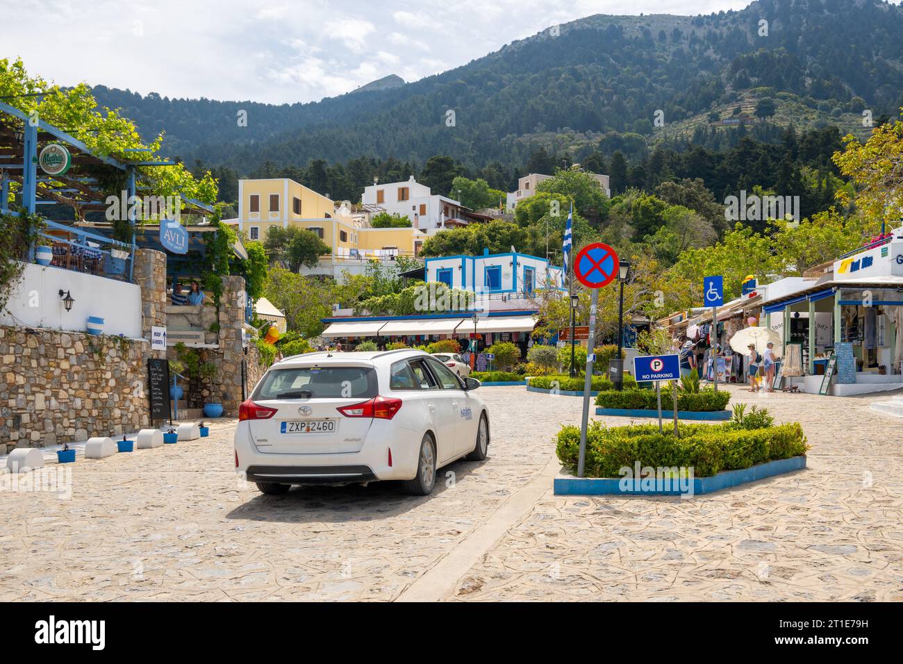 Kos, Greece - May 9, 2023: The main road in the village of Zia on the island of Kos in Greece Stock Photo