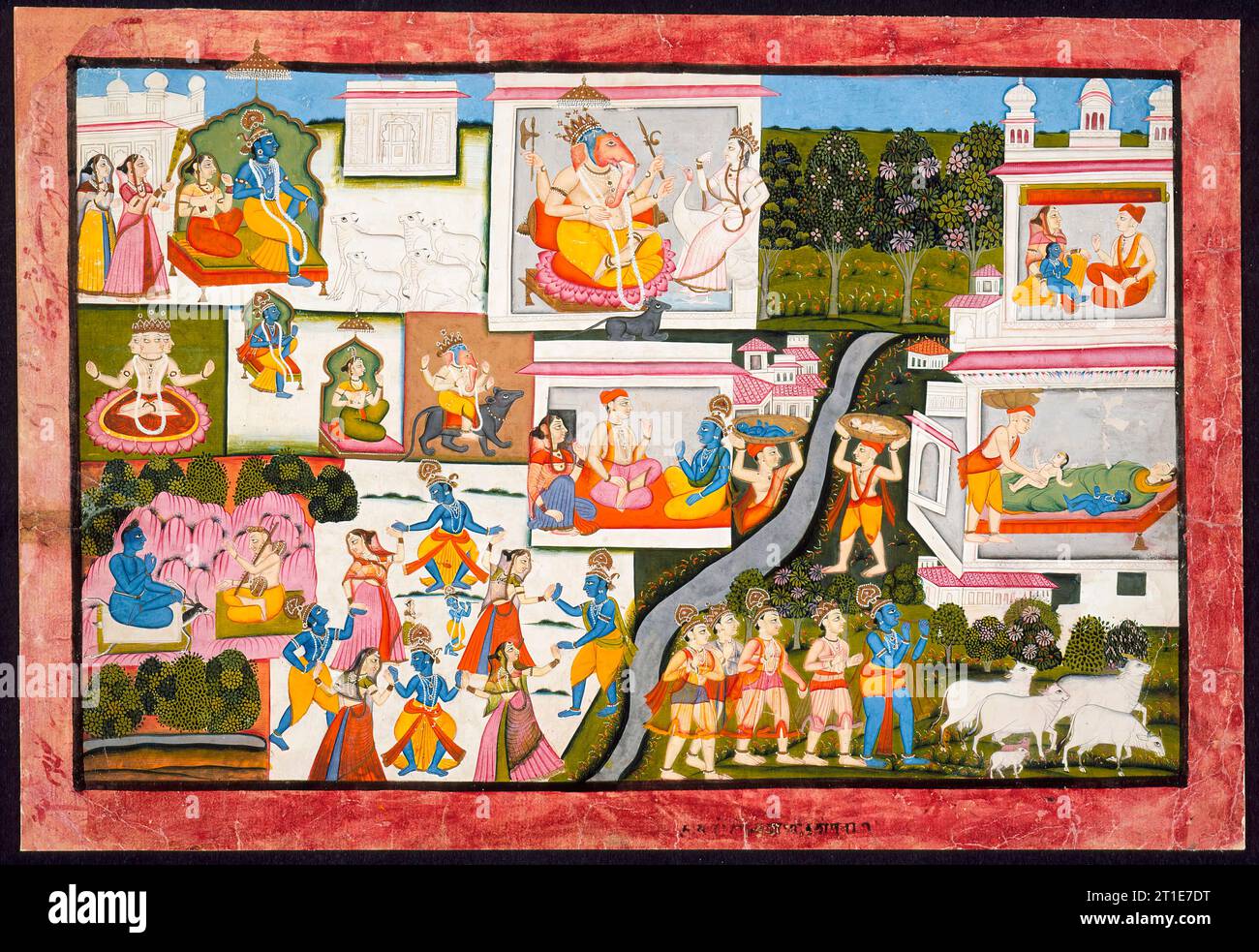 Scenes from the Life of Krishna, Folio from a Bhagavata Purana (Ancient Stories of the Lord), c1775. Stock Photo