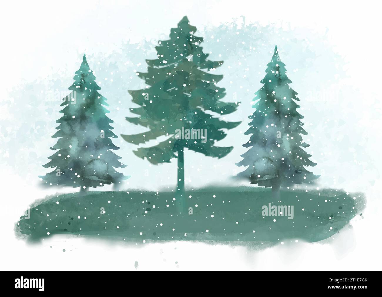 Hand painted watercolour christmas tree landscape design Stock Vector