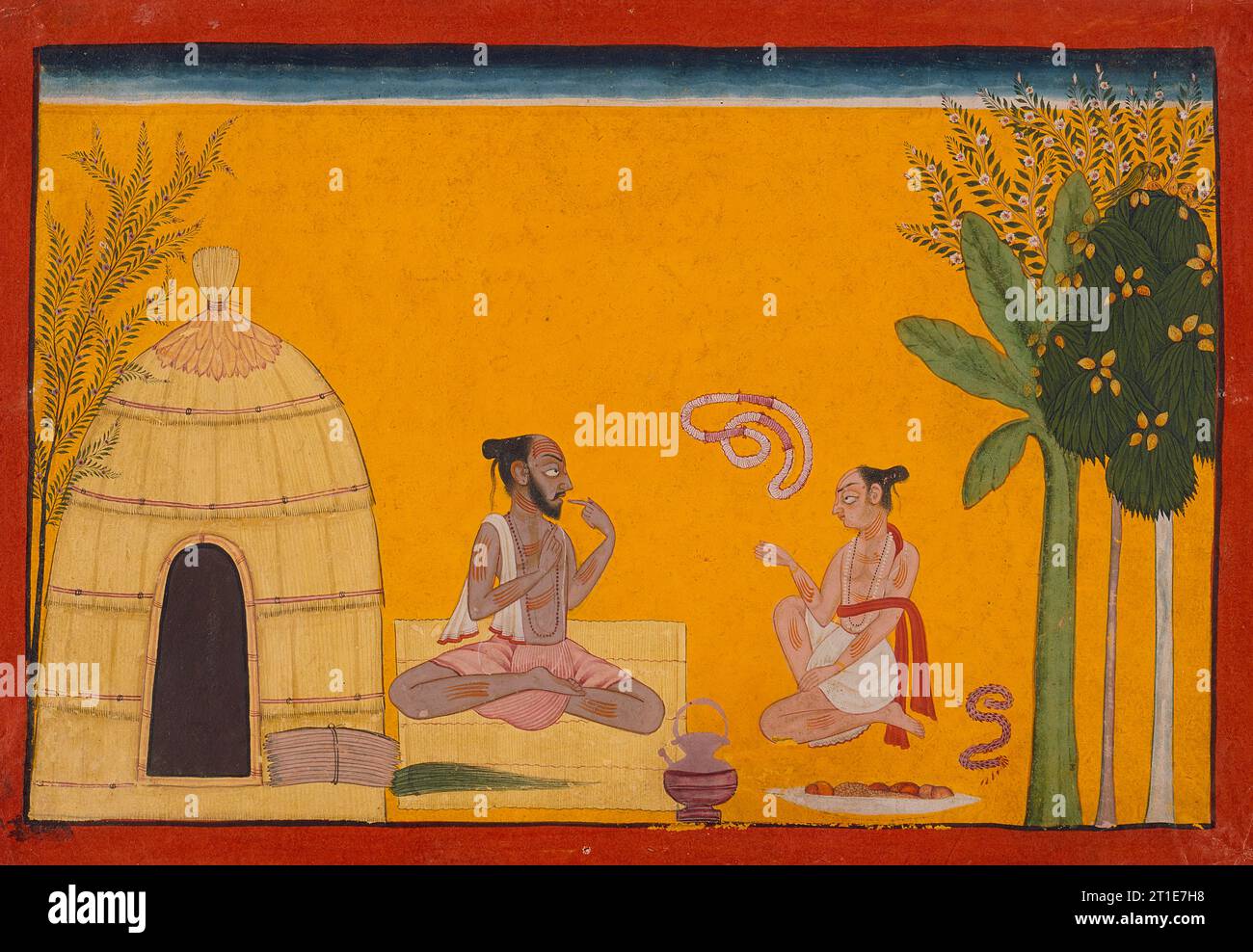 Valmiki Reciting the Ramayana to His Pupil Bharadvaja, Folio from the &quot;Shangri&quot; Ramayana (Adventures of Rama), between c1700 and c1710. Stock Photo
