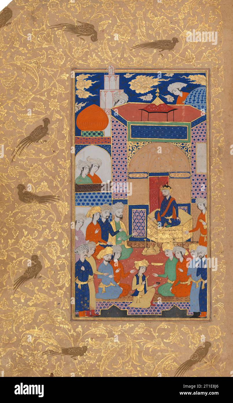 A Court Scene; Page from a Manuscript of Habib al-Siyar of Khwandamir, 1625. Stock Photo