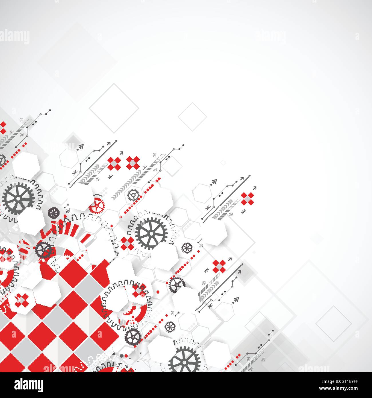 Abstract technology background with red squares and elements. Vector ...