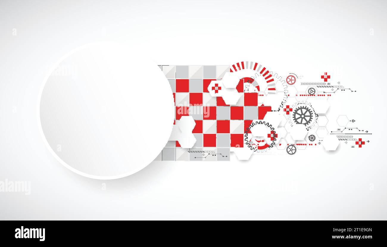 Abstract technology background with red squares and elements. Vector ...
