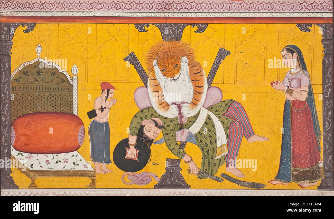 Narasimha Disemboweling Hiranyakashipu, Folio from a Bhagavata Purana (Ancient Stories of the Lord) (image 1 of 5), between c1760 and c1770. Stock Photo
