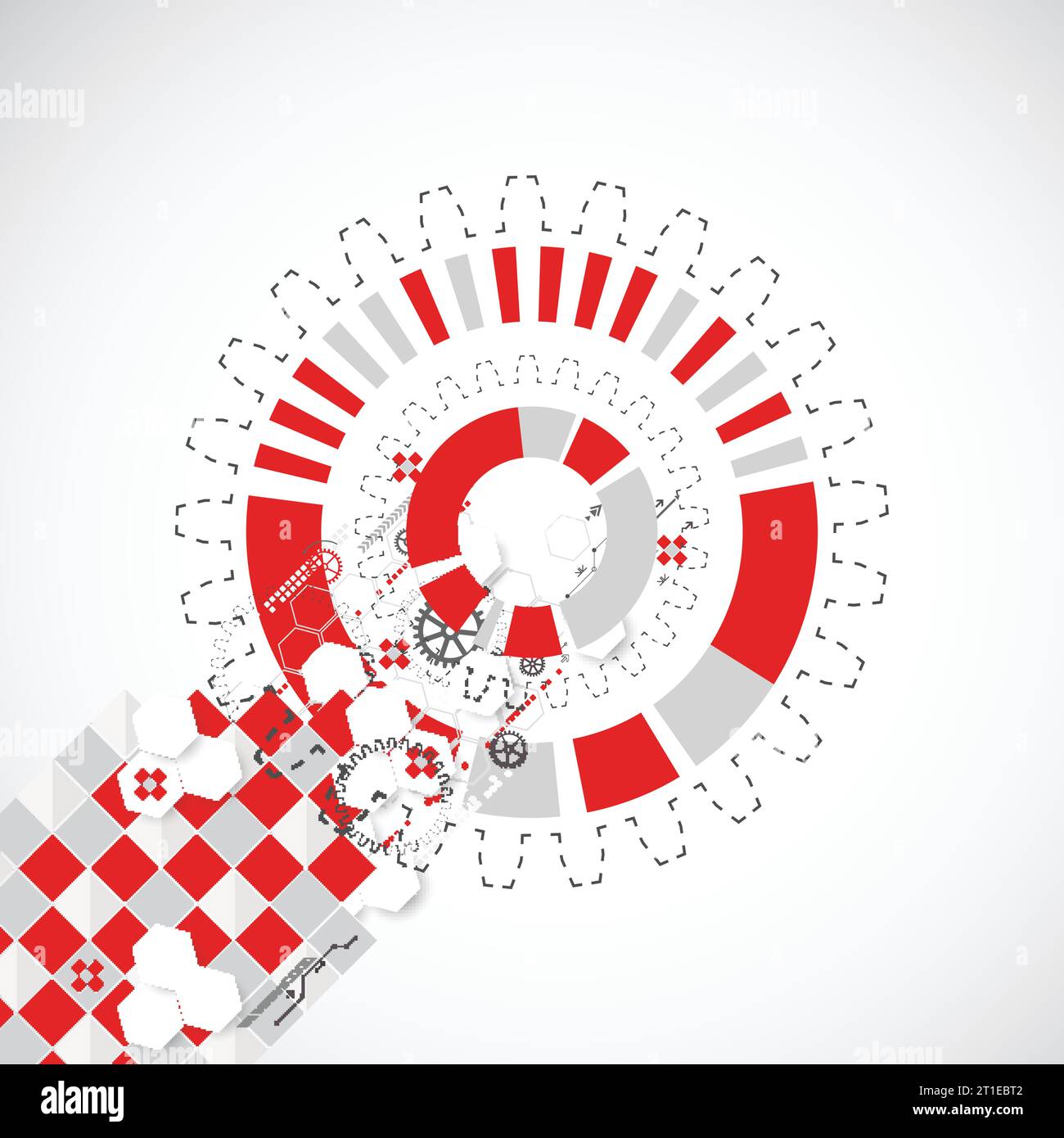 Abstract technology background with red squares and elements. Vector ...