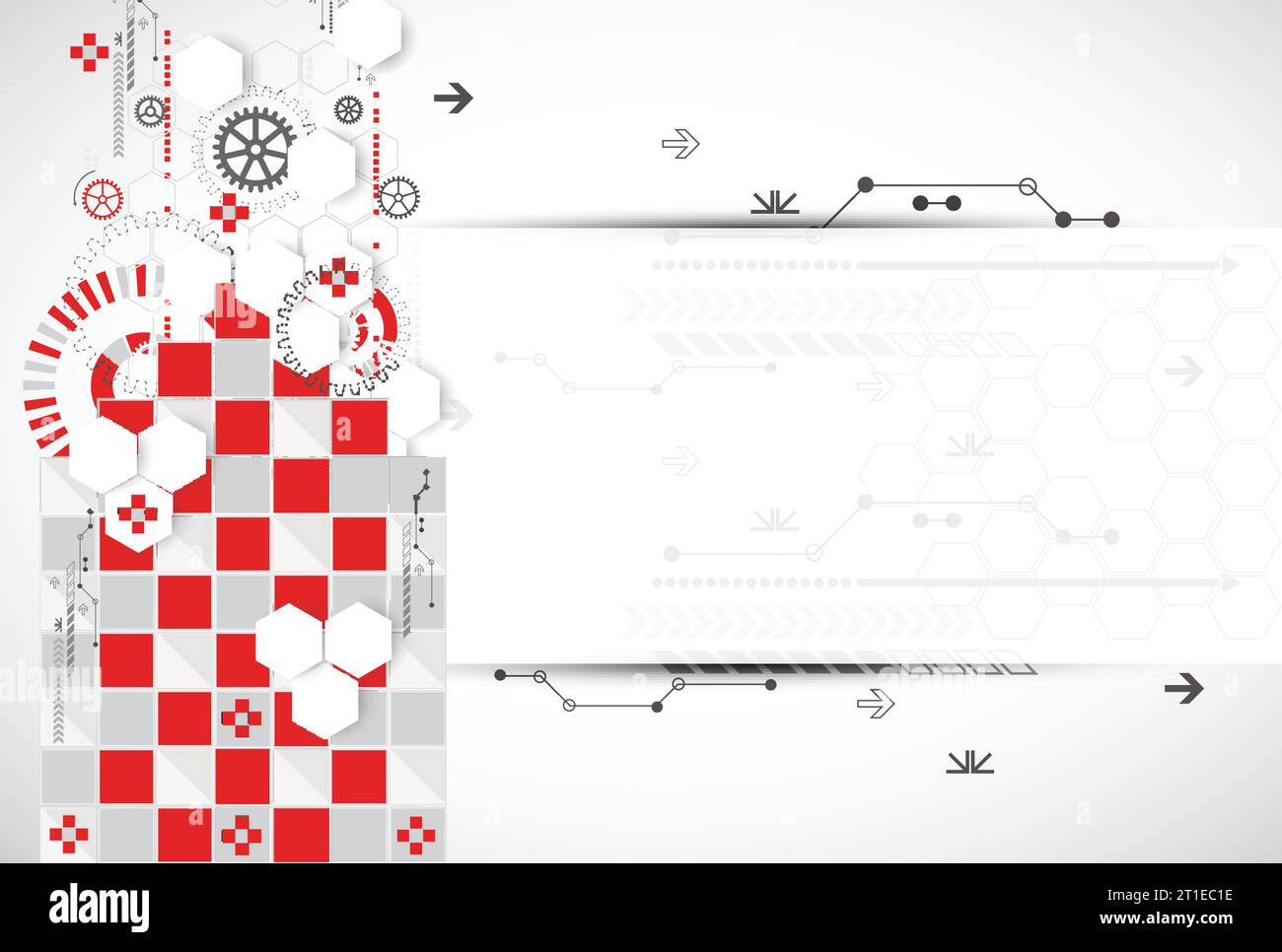 Abstract technology background with red squares and elements. Vector ...
