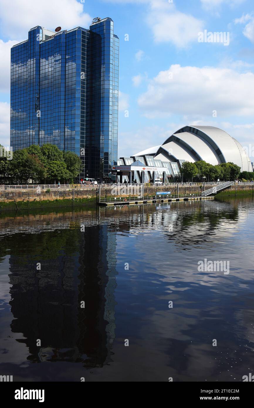 The Crowne Plaza Hotel next to the SEC Armadillo on the banks of the River Clyde in Glasgow, Scotland Stock Photo