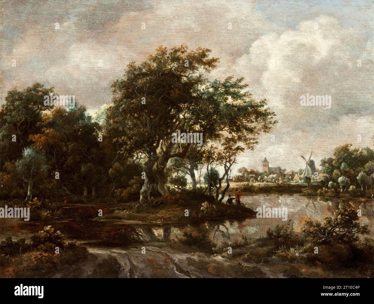 Landscape with Anglers and a Distant Town, between c1664 and c1665. Stock Photo