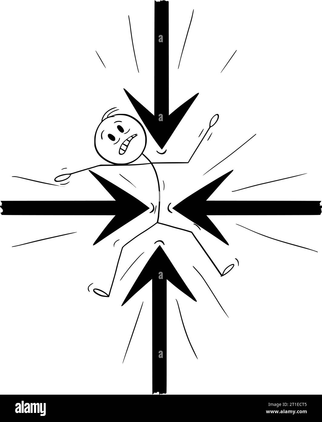 Person or Businessman Under Pressure, Vector Cartoon Stick Figure