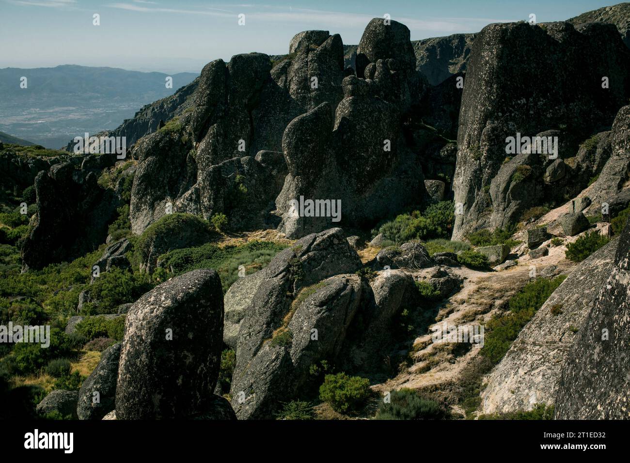 Rocks in a mountain range in Serra da Estrela, Portugal. Stock Photo