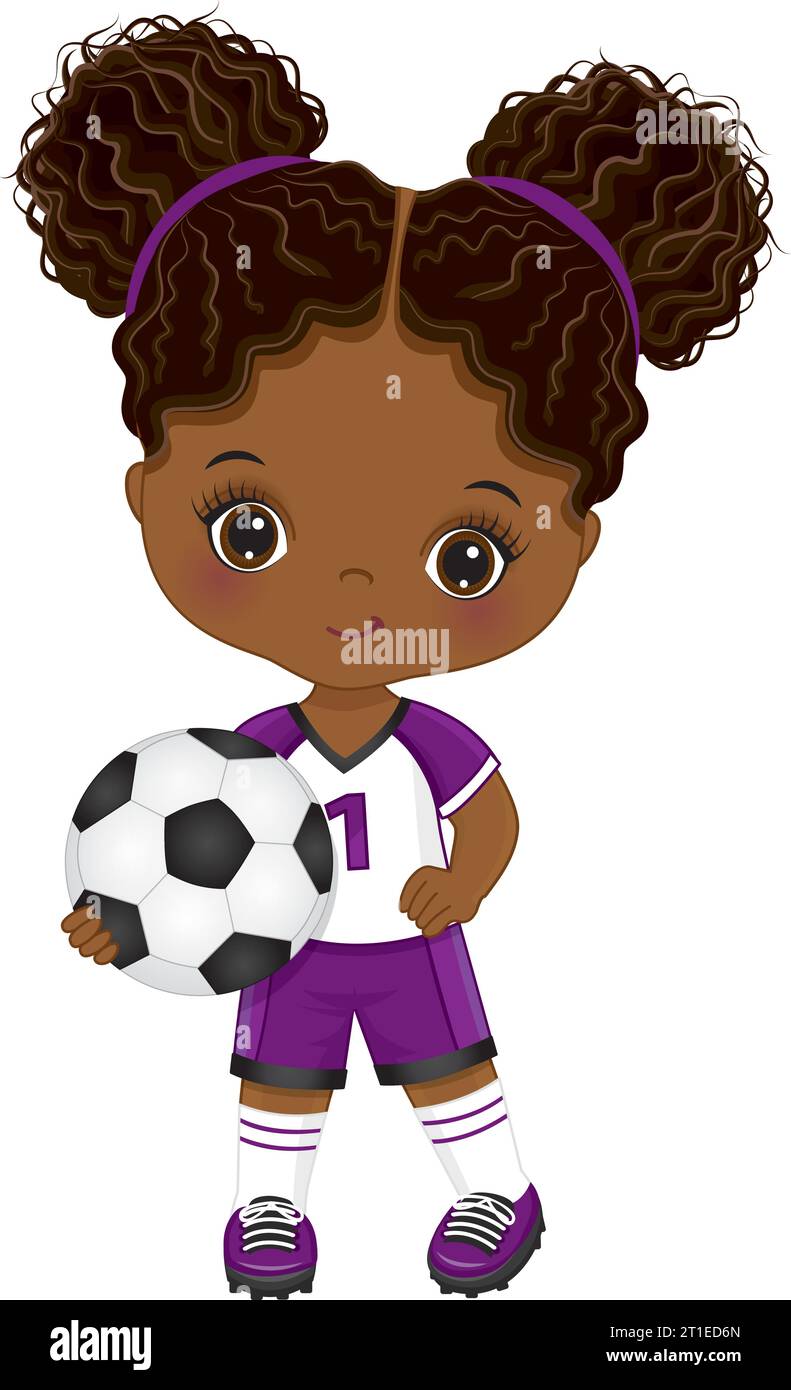 Vector Cute Little African American Girl Playing Soccer Stock Vector ...