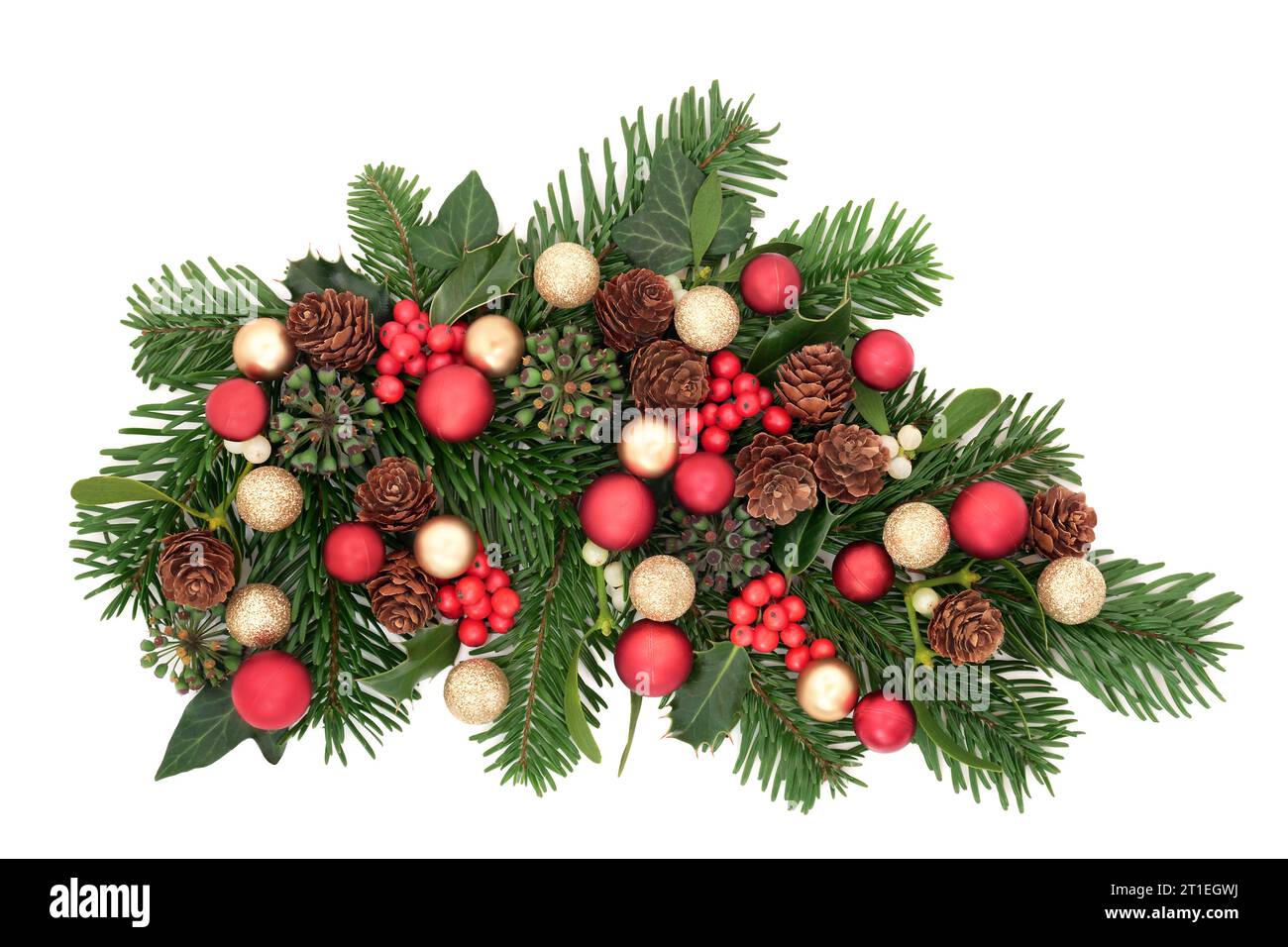 Holly and Pine Boughs With Red Berries Christmas Decor Large Pine