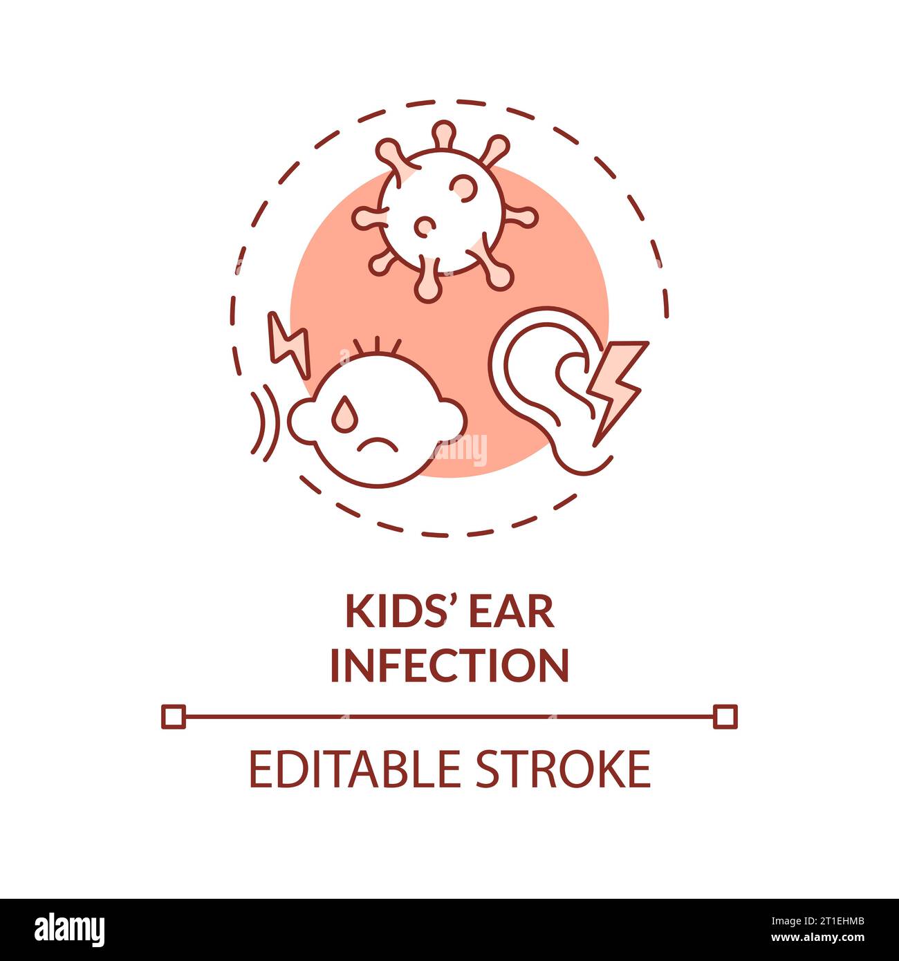 2D customizable thin line icon kids ear infection concept Stock Vector