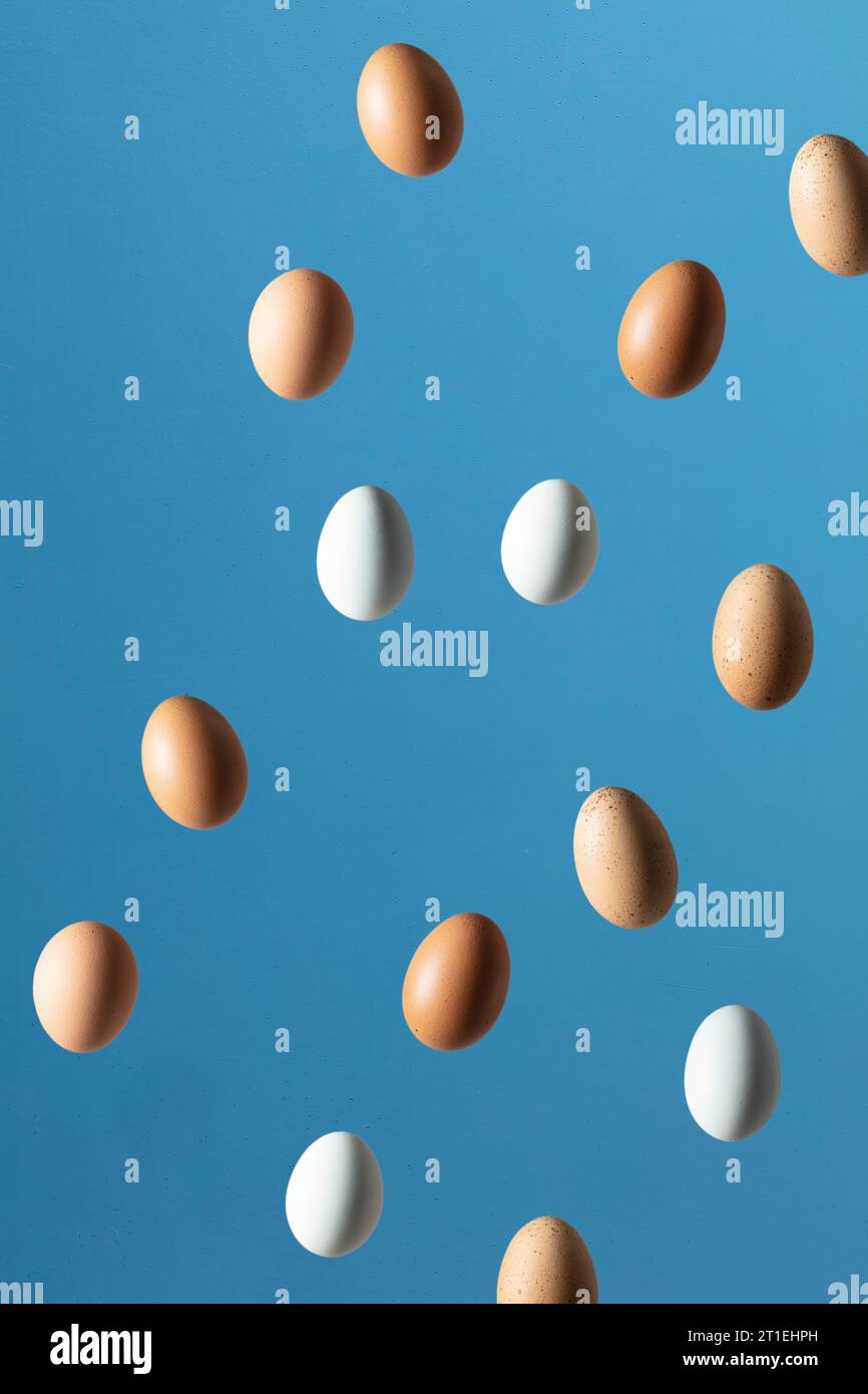 Eggs against a blue background Stock Photo