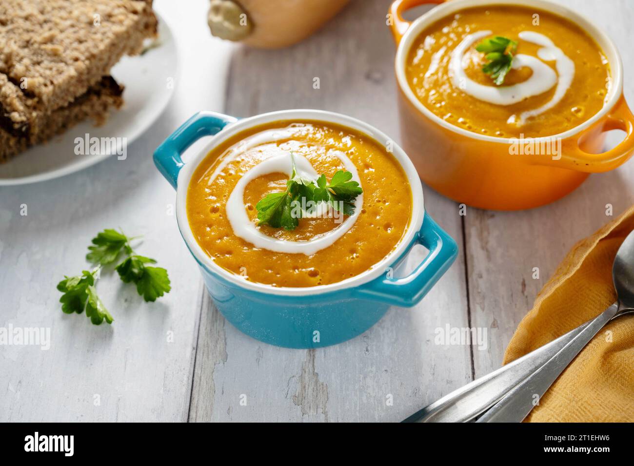 Roasted butternut squash cream soup Stock Photo Alamy