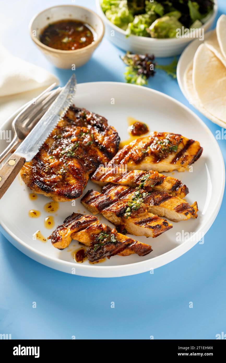 Grilled chicken with honey-mustard sauce Stock Photo