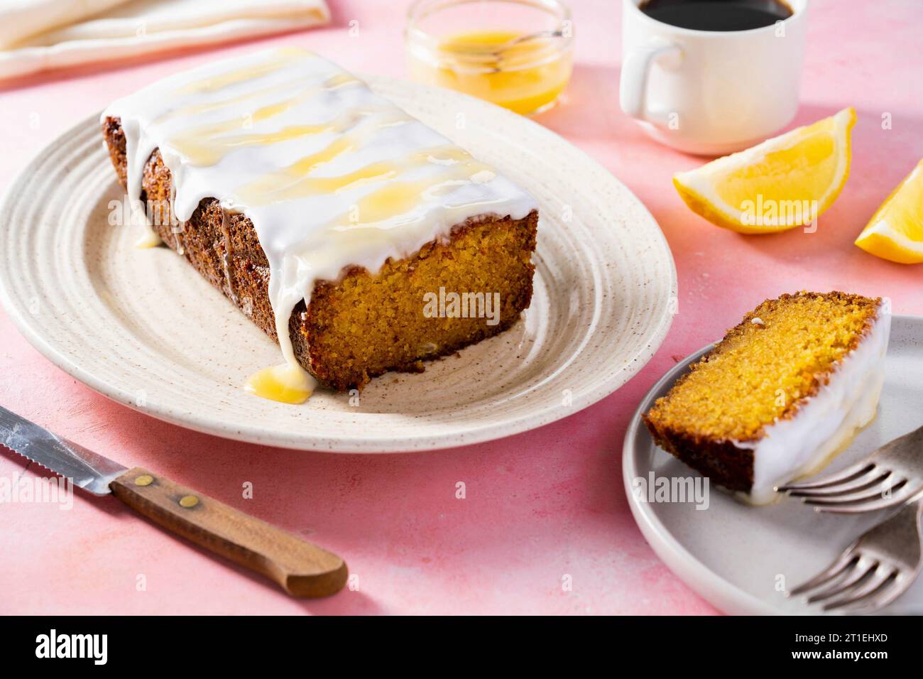Lemon cake with icing Stock Photo