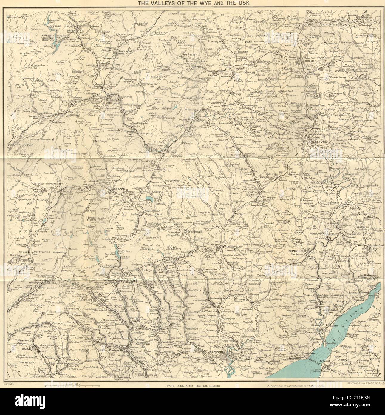 WYE & USK VALLEYS. Newport Monmouth Merthyr Tydfil Hereford Pontypridd c1950 map Stock Photo