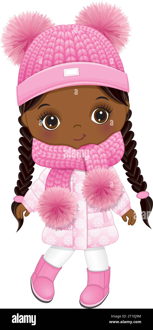 Vector Cute Little Girl Wearing Pink Winter Outfit Stock Vector Image ...
