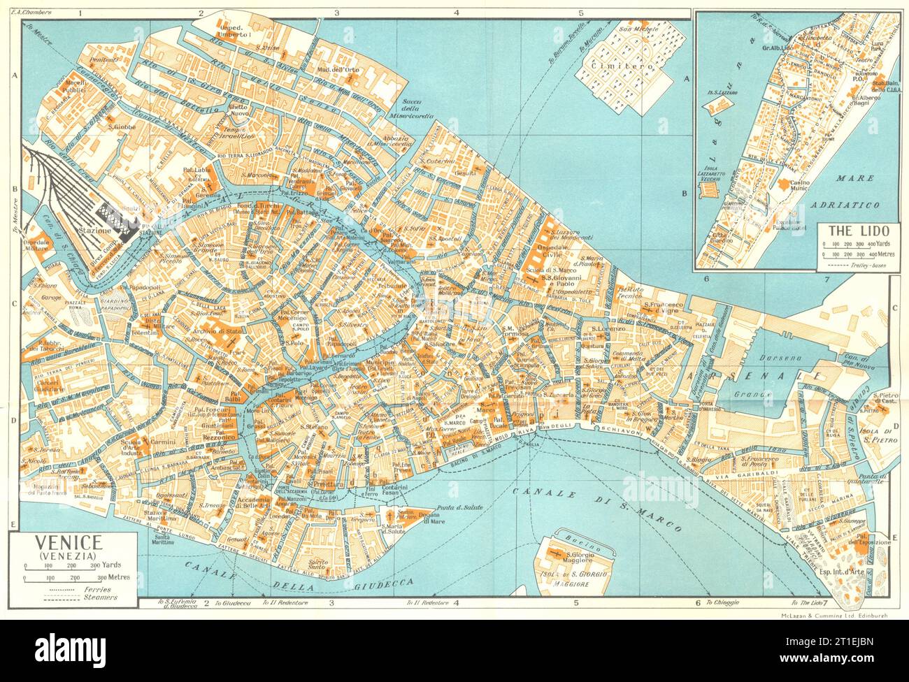 VENICE; THE LIDO town/city plan. Venezia. Italy 1953 old vintage map chart Stock Photo