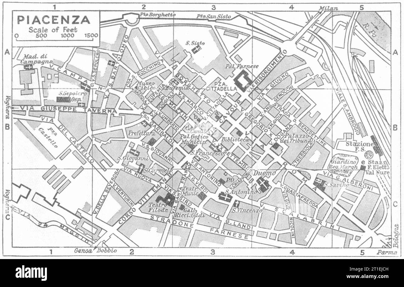 PIACENZA town/city plan. Italy 1953 old vintage map chart Stock Photo