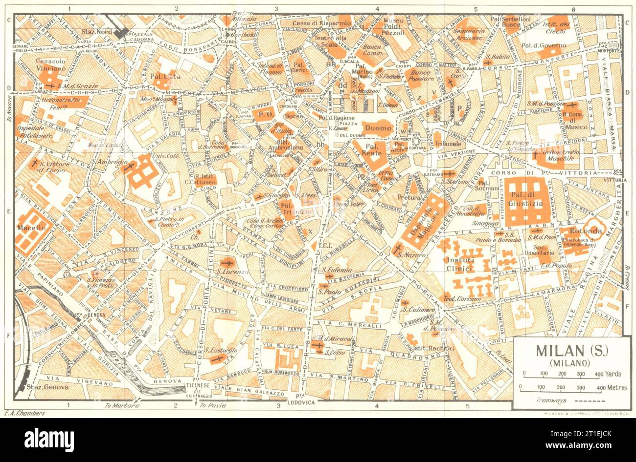 MILAN, S town/city plan. Milano. Italy 1953 old vintage map chart Stock