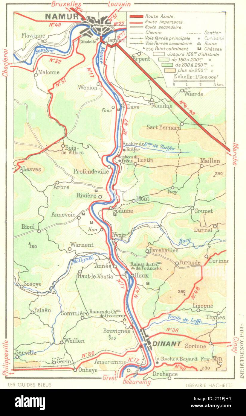 BELGIUM. Vallee de Meuse-Dinant a Namur 1953 old vintage map plan chart ...