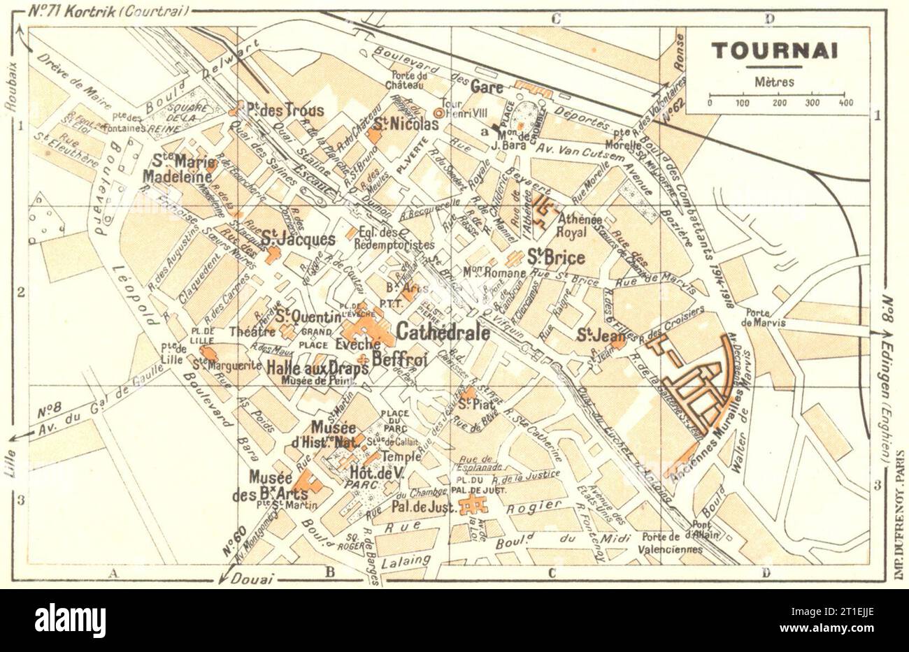 BELGIUM. Tournai 1953 old vintage map plan chart Stock Photo