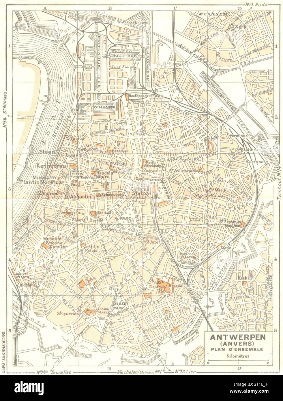 BELGIUM. Anvers(Antwerpen). plan D'Ensemble 1953 old vintage map chart Stock Photo