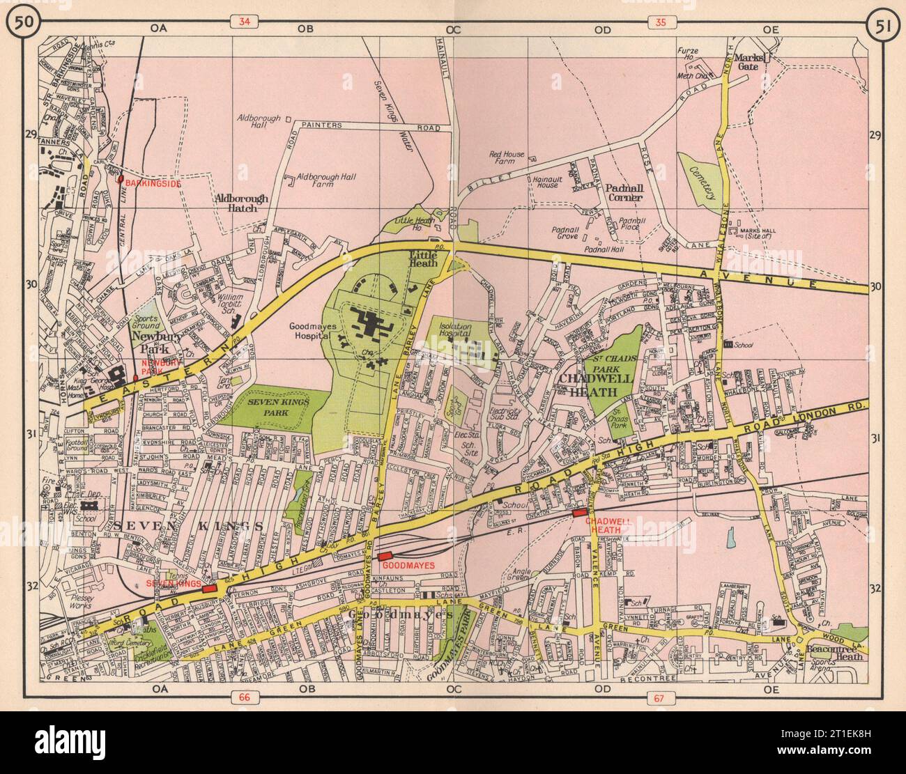 NE LONDON. Chadwell Heath Goodmayes Seven Kings Barkingside Newbury Pk 1953 map Stock Photo