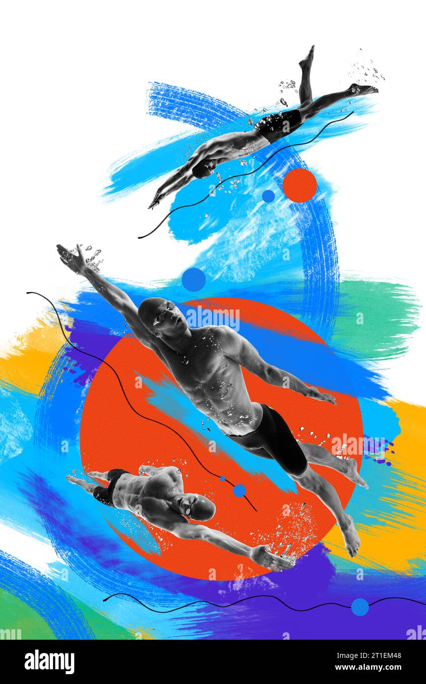 Pro Swimmers Inmotion Muscular young man, professional swimming athlete in motion, swimming ...