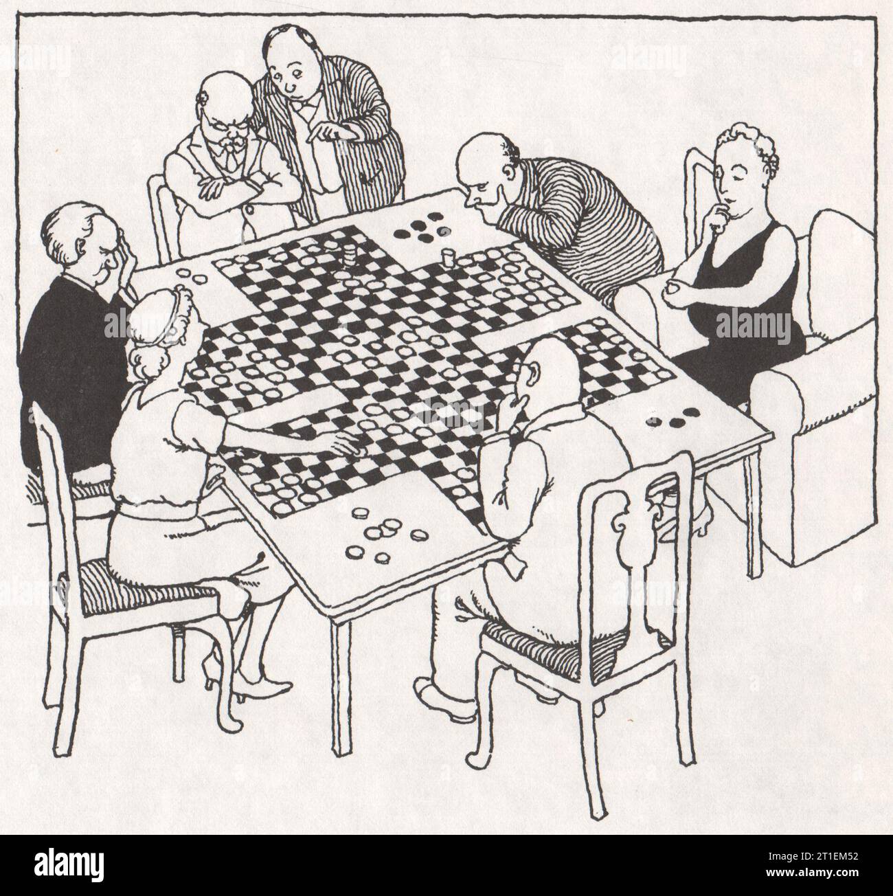 HEATH ROBINSON. Six-handed Draughts 1973 old vintage print picture Stock Photo