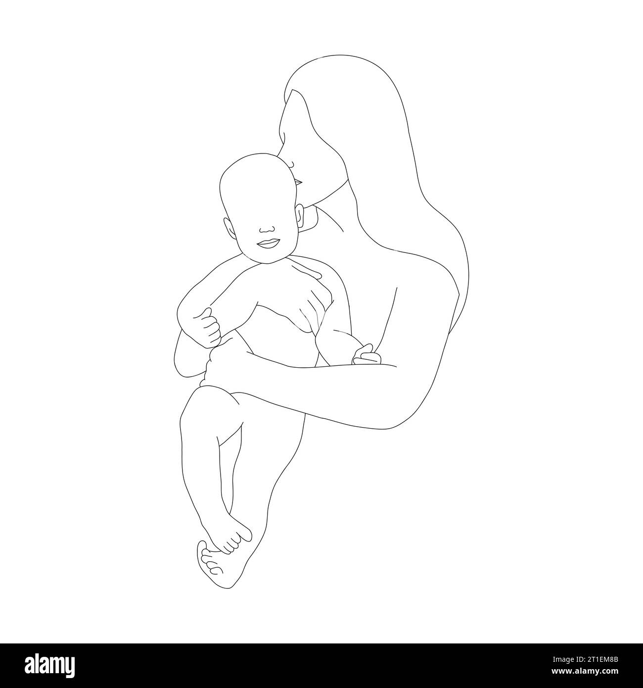 Abstract family silhouette. Happy mom kissing her newborn baby. One line art. Minimalistic vector illustration. Mother and child in linear style Stock Vector