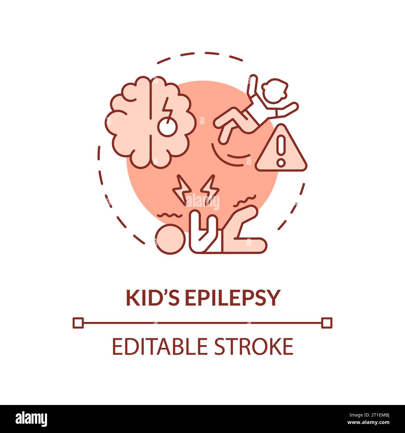 2D customizable thin line red icon kids epilepsy concept Stock Vector