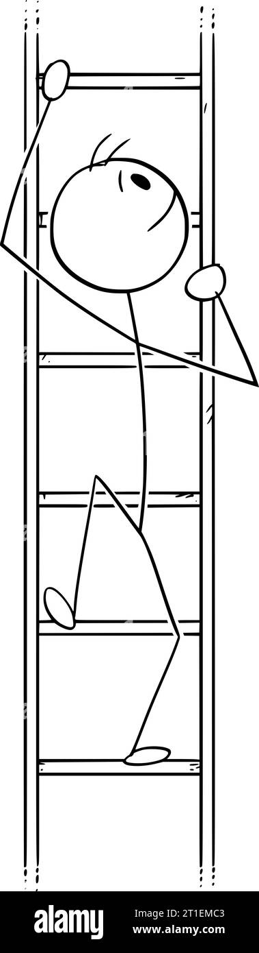 Person Climbing the Ladder , Vector Cartoon Stick Figure Illustration Stock Vector