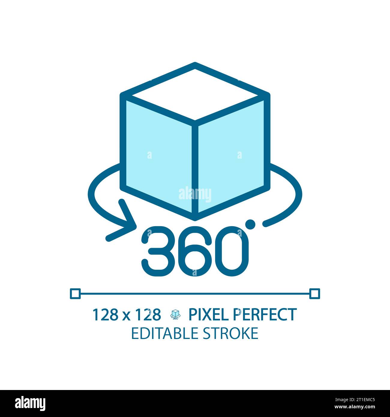 2D thin linear blue VR 360 icon Stock Vector