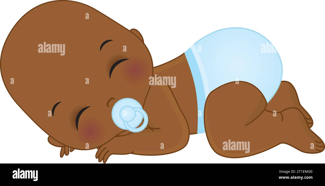 Vector Cute African American Baby Boy in Blue Diaper Stock Vector Image