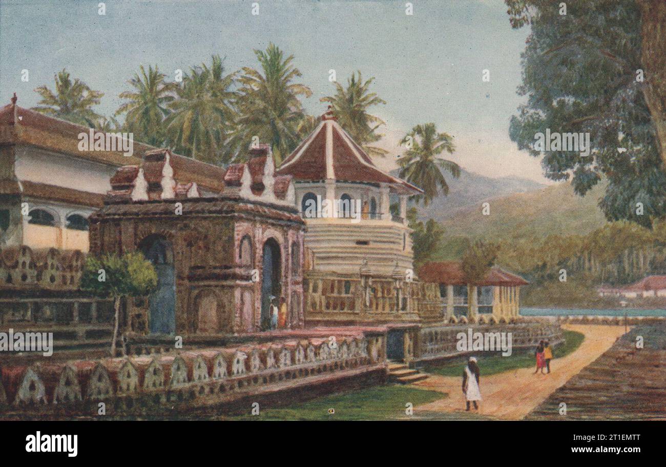 'The temple of the Sacred Tooth, Kandy' by C. Creyke. Sri Lanka 1913 old print Stock Photo