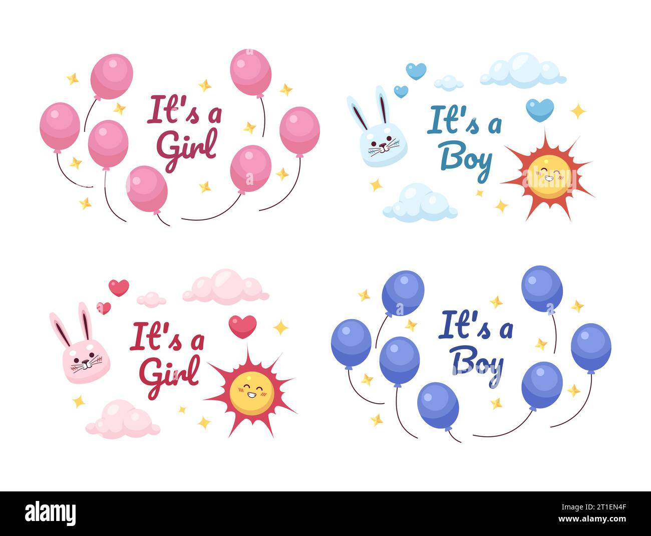 Gender reveal baby shower ecards greeting cards design set Stock Vector
