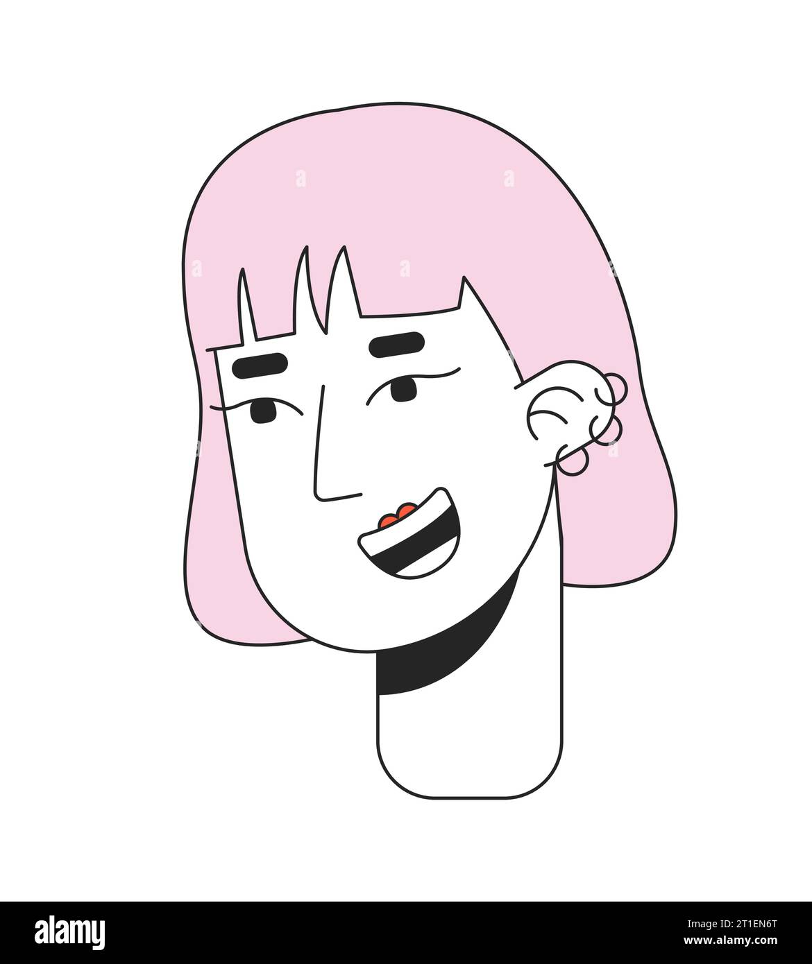 Pink haired korean kpop girl 2D linear cartoon character head Stock