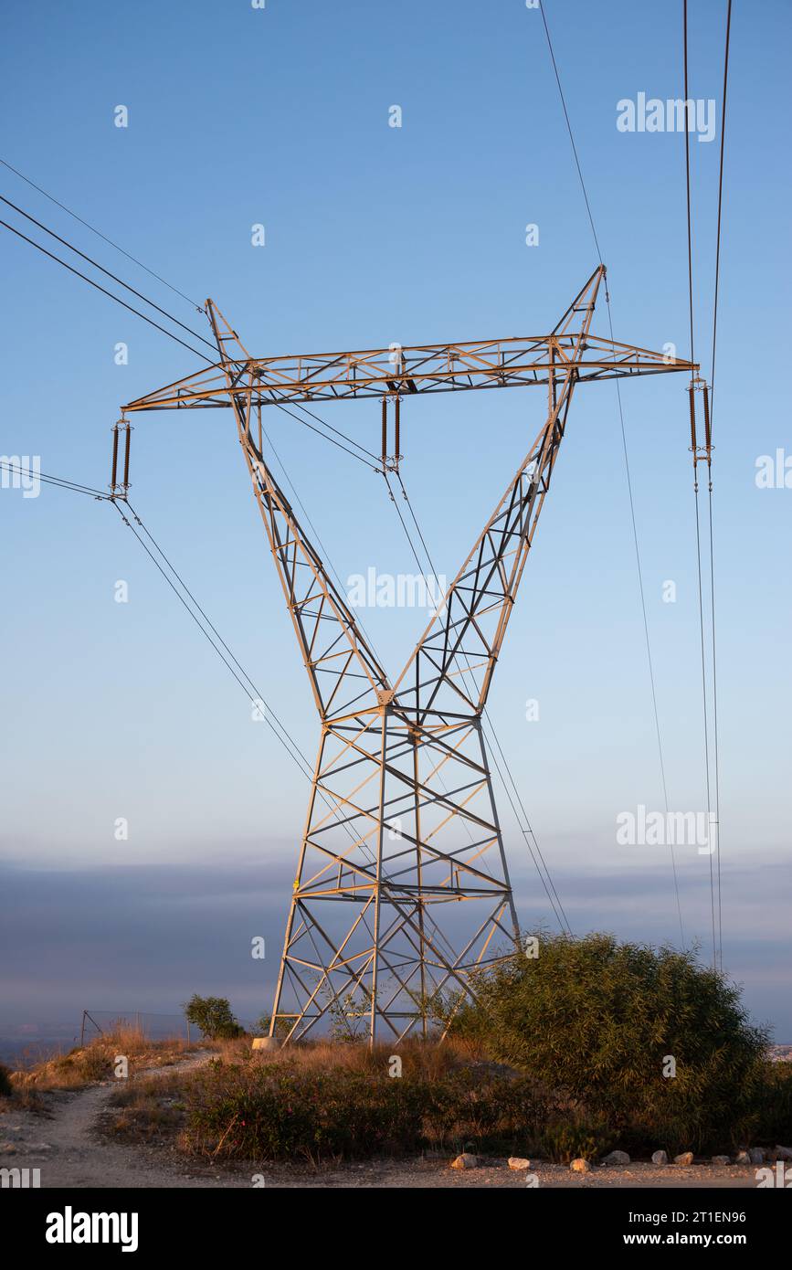 Electricity pylon in Spain, Europe. Transmission tower positioned on a