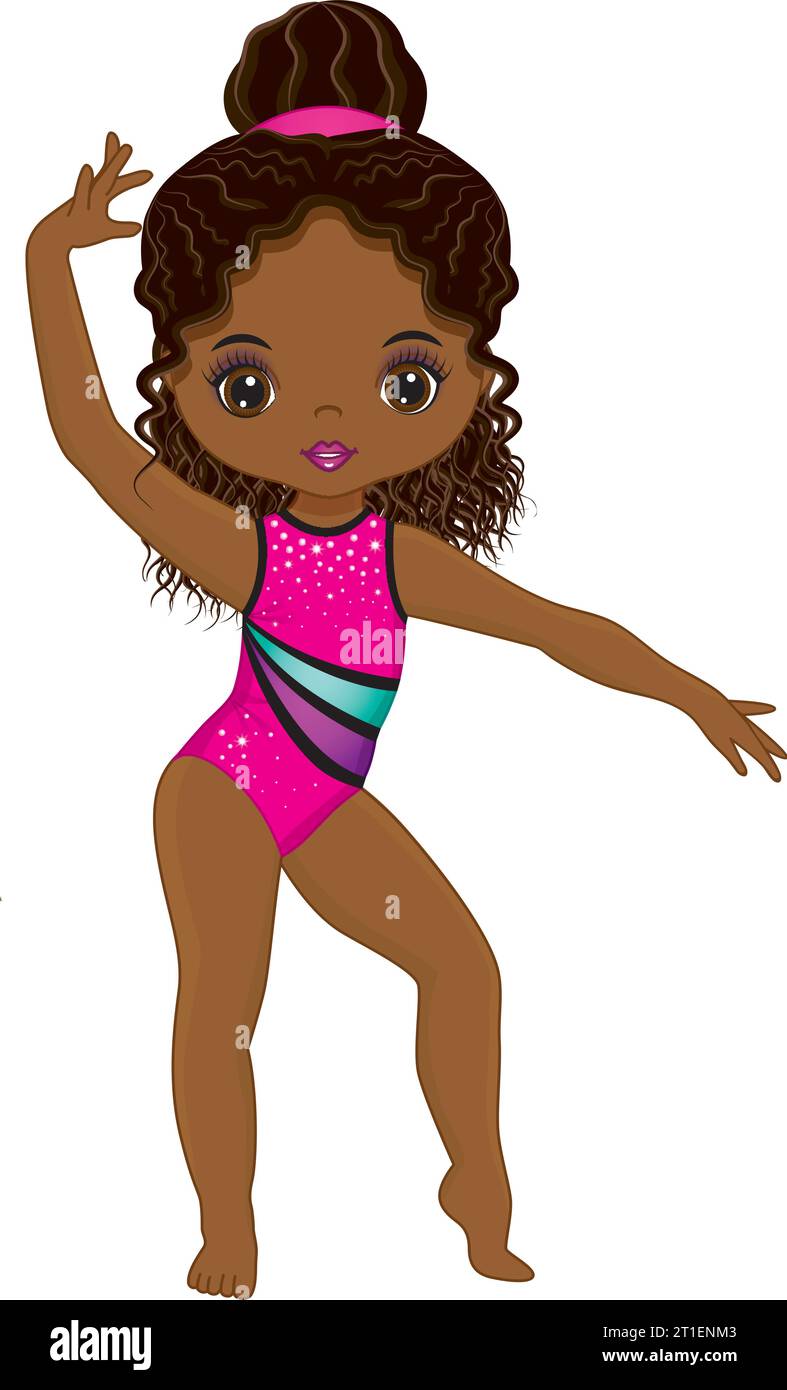 Vector Beautiful African American Girl Performing Rhythmic Gymnastics ...