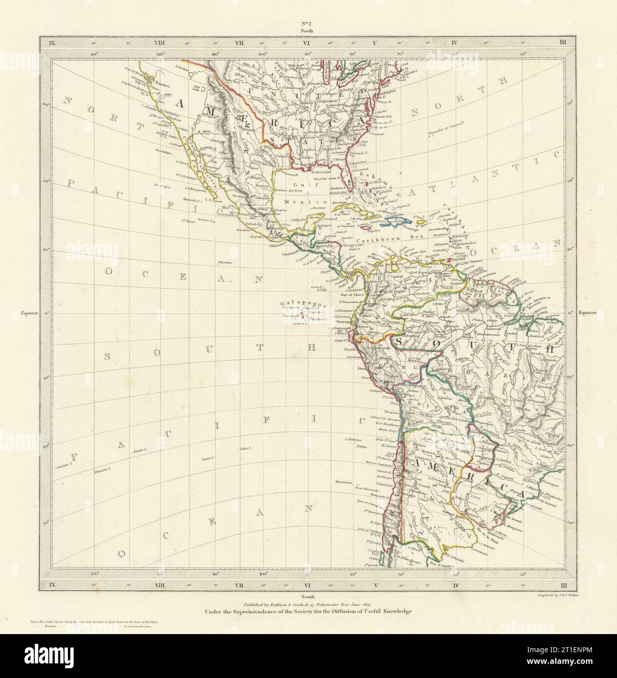 AMERICAS. Gnomonic Projection. Shows Texas as part of Mexico. SDUK 1844 map Stock Photo