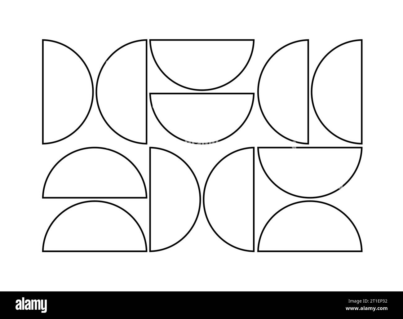 Trendy black line bauhaus pattern poster. Vector geometric abstract half circle shapes. Simple modern design elements. Fashion retro print. Geometric Stock Vector