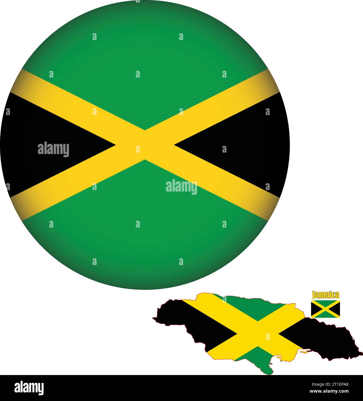 Jamaica Flag Round Shape Stock Vector
