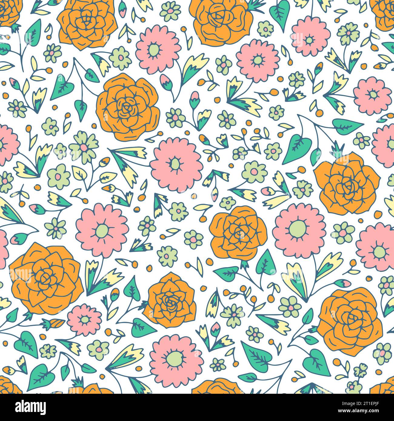 Seamless ditsy floral pattern with white background Stock Vector Image ...